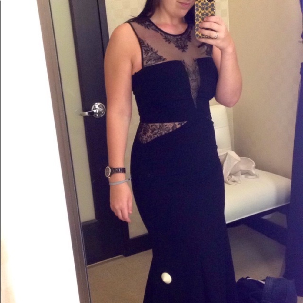 BCBGMAXAZRIA Black Evening Dress, Fit and Flare with Lace Cutouts 🖤